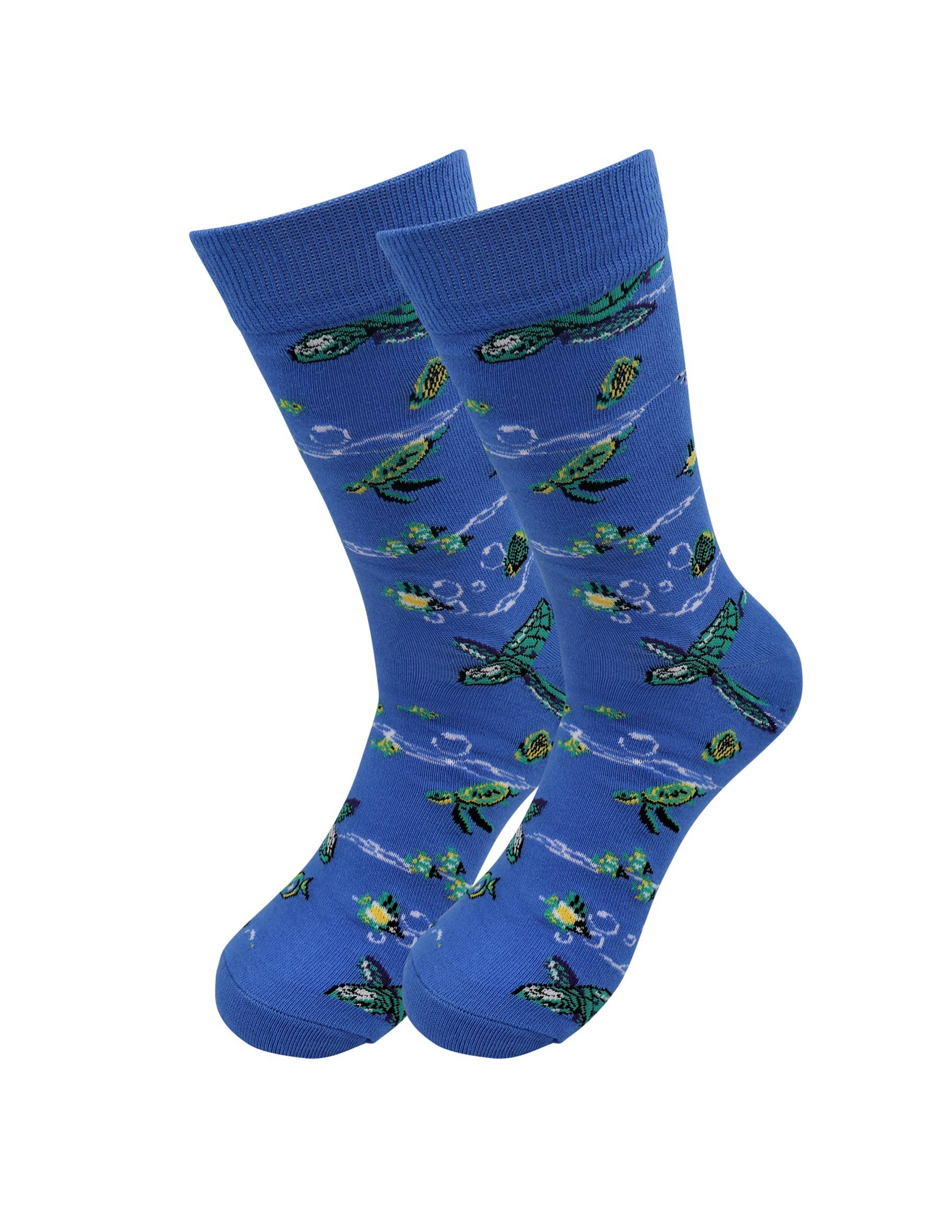 Image of Real Sic Blue Cotton Animal Happy Fun Socks - Sea Turtle Lover Socks