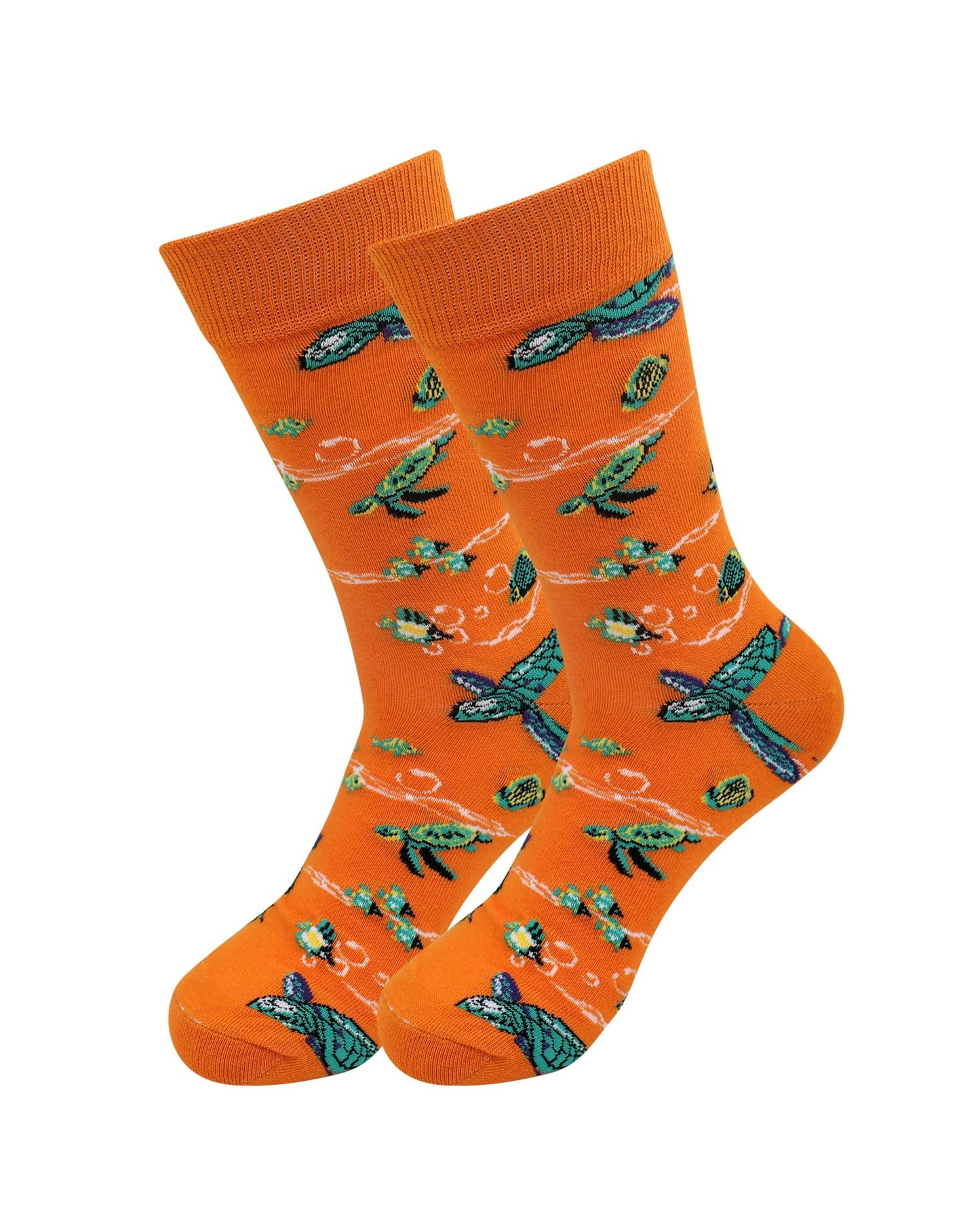 Image of Real Sic Orange Cotton Animal Happy Fun Socks - Sea Turtle Lover Socks