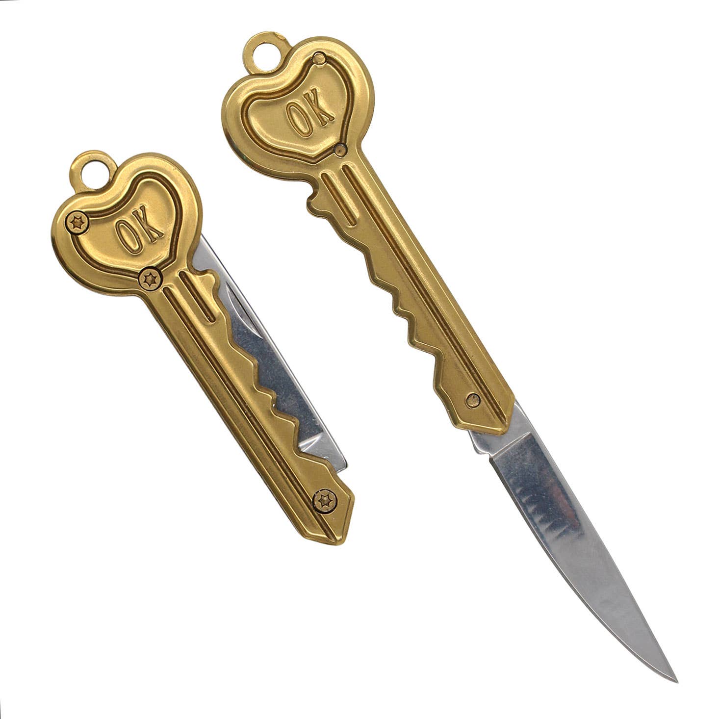 Image of Real Sic Gold Rainbow Knife Keychain – ‘OK’ Utility Pocketknife – 2" Blade