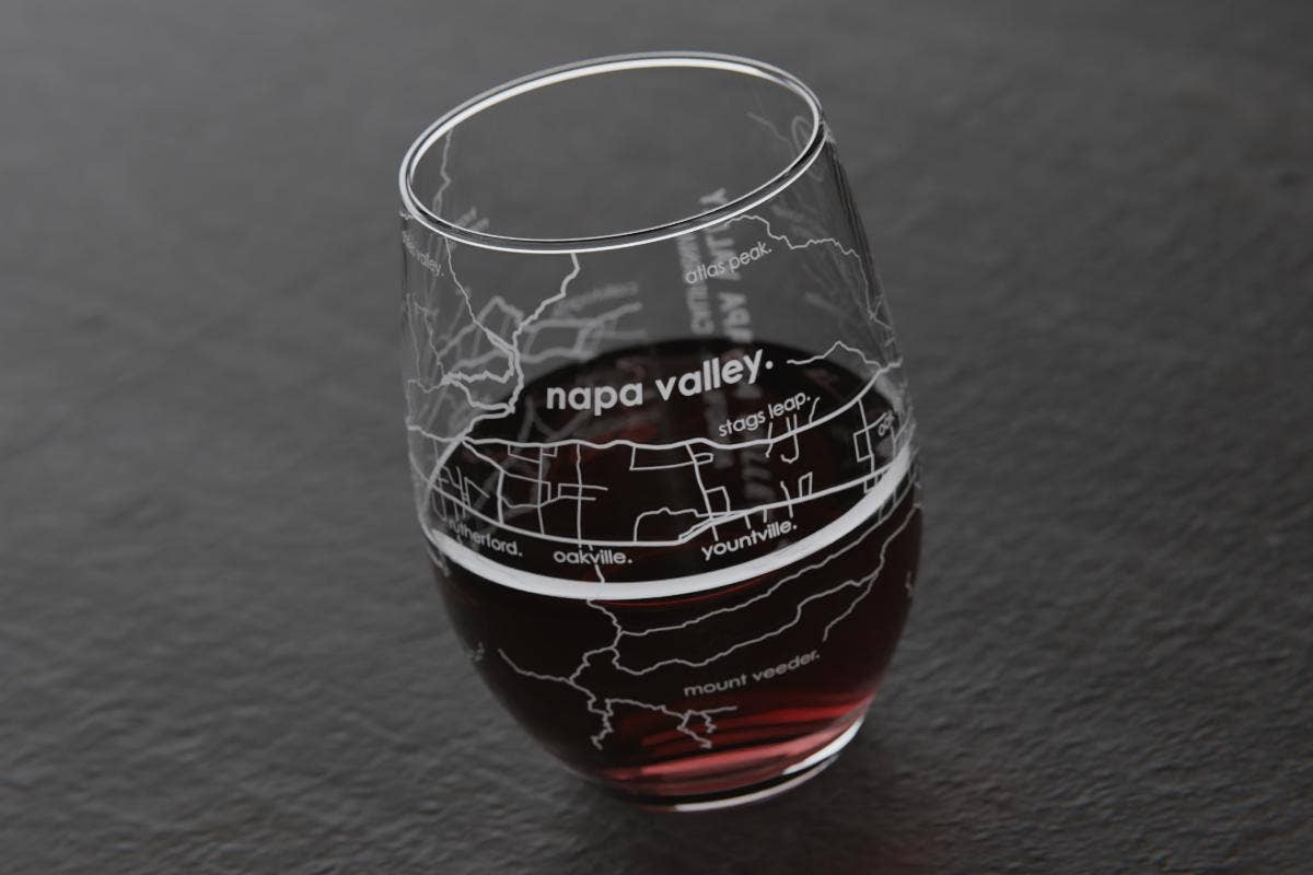 Napa Valley Region Map Stemless Wine Glass