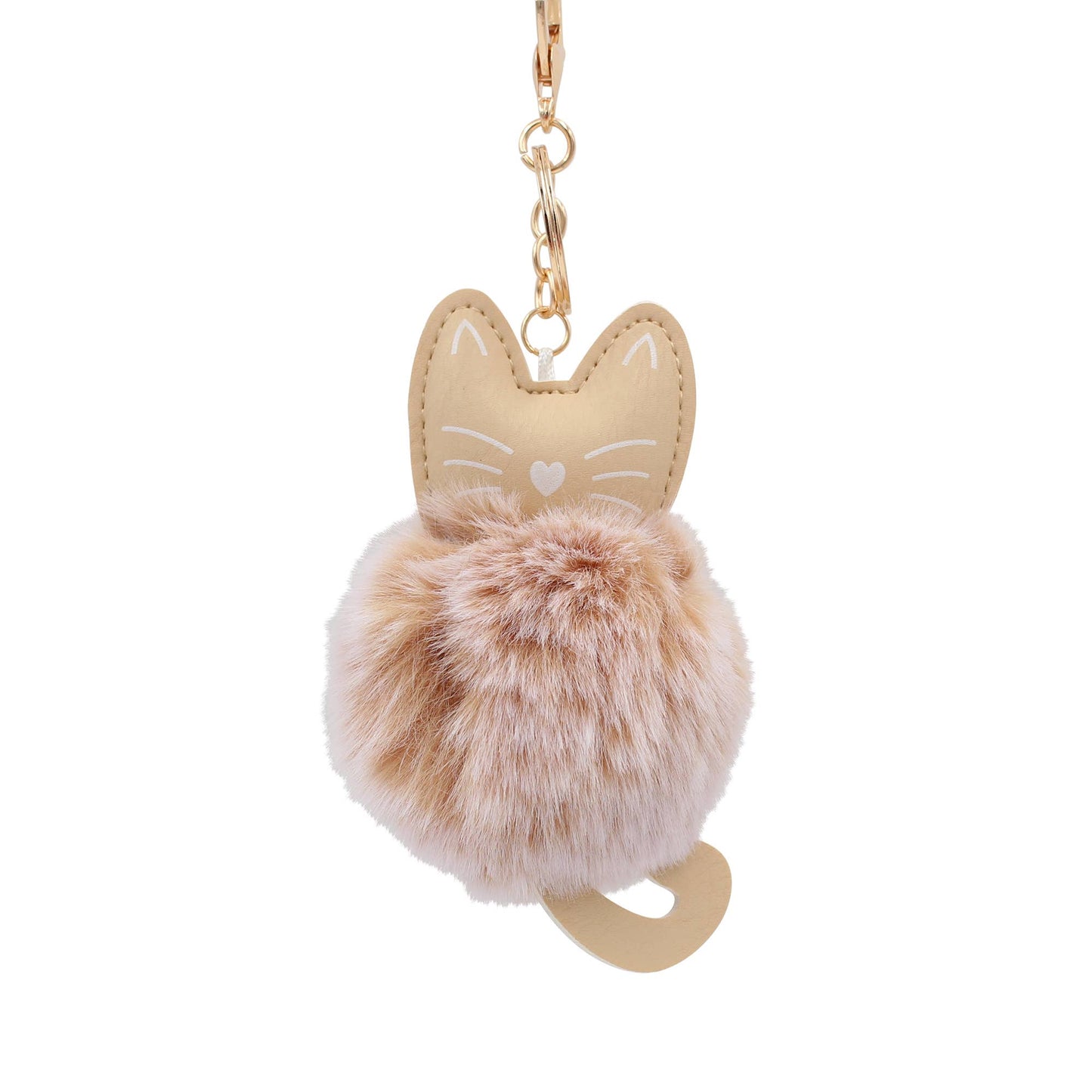 Image of Real Sic Beige Fuzzy Cute Animal Cat - Kitty Pom Pom Charm Key chain