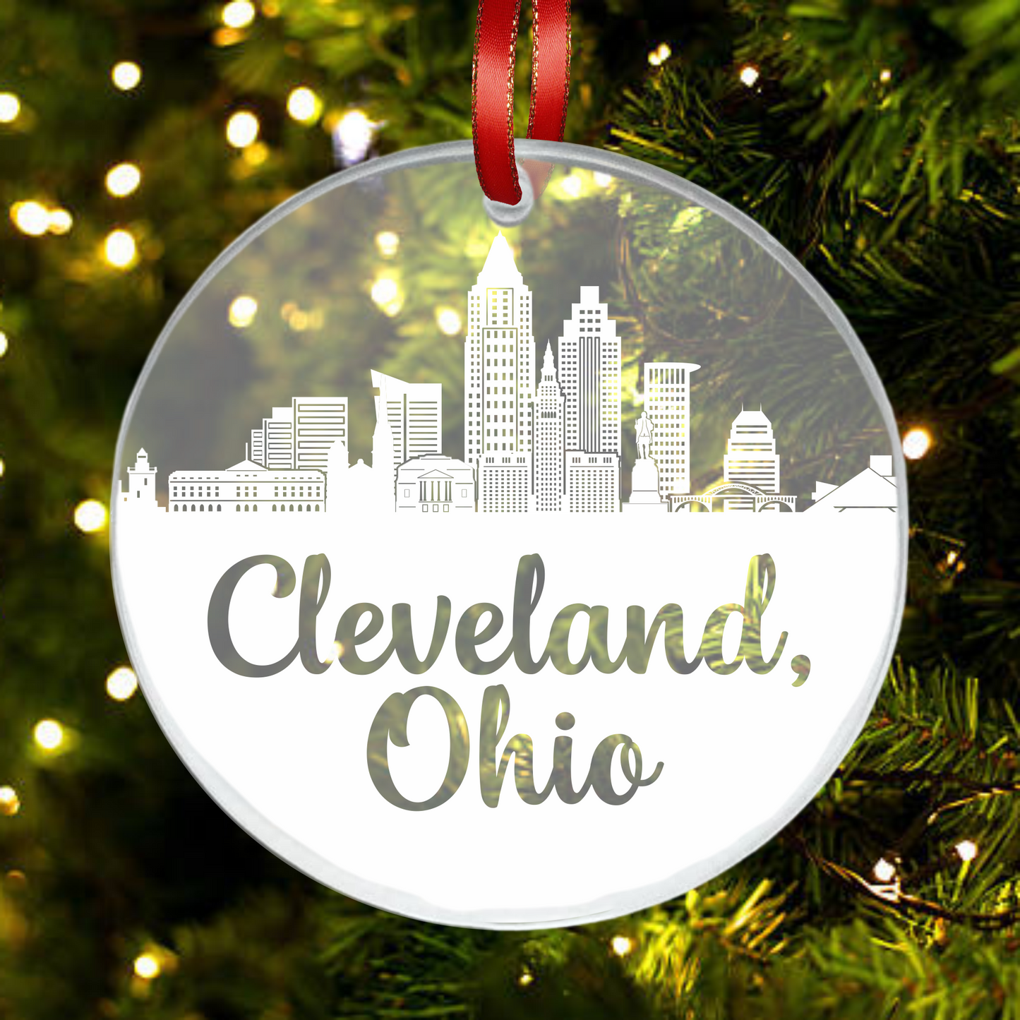 Blue Ridge Mountain Gifts - Cleveland OH - Skyline - Acrylic Christmas Ornament