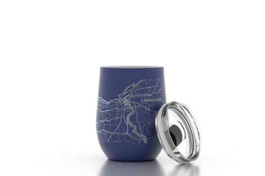 Cleveland OH Map 12 oz Insulated Wine Tumbler: Midnight Blue