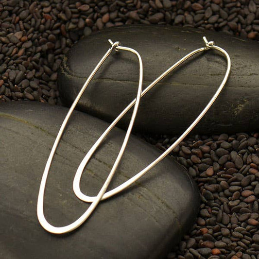 Nina Designs - Sterling Silver Hoop Earrings - Long Oval 50x15mm