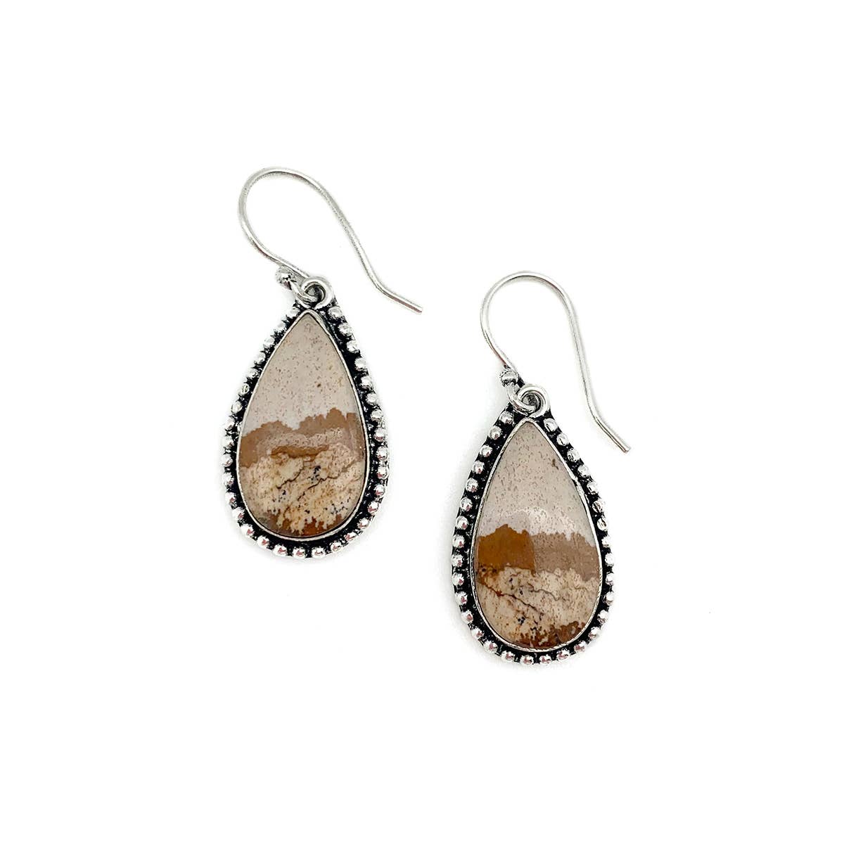 Kashi Semiprecious Large Stone Earrings - Picture Jasper