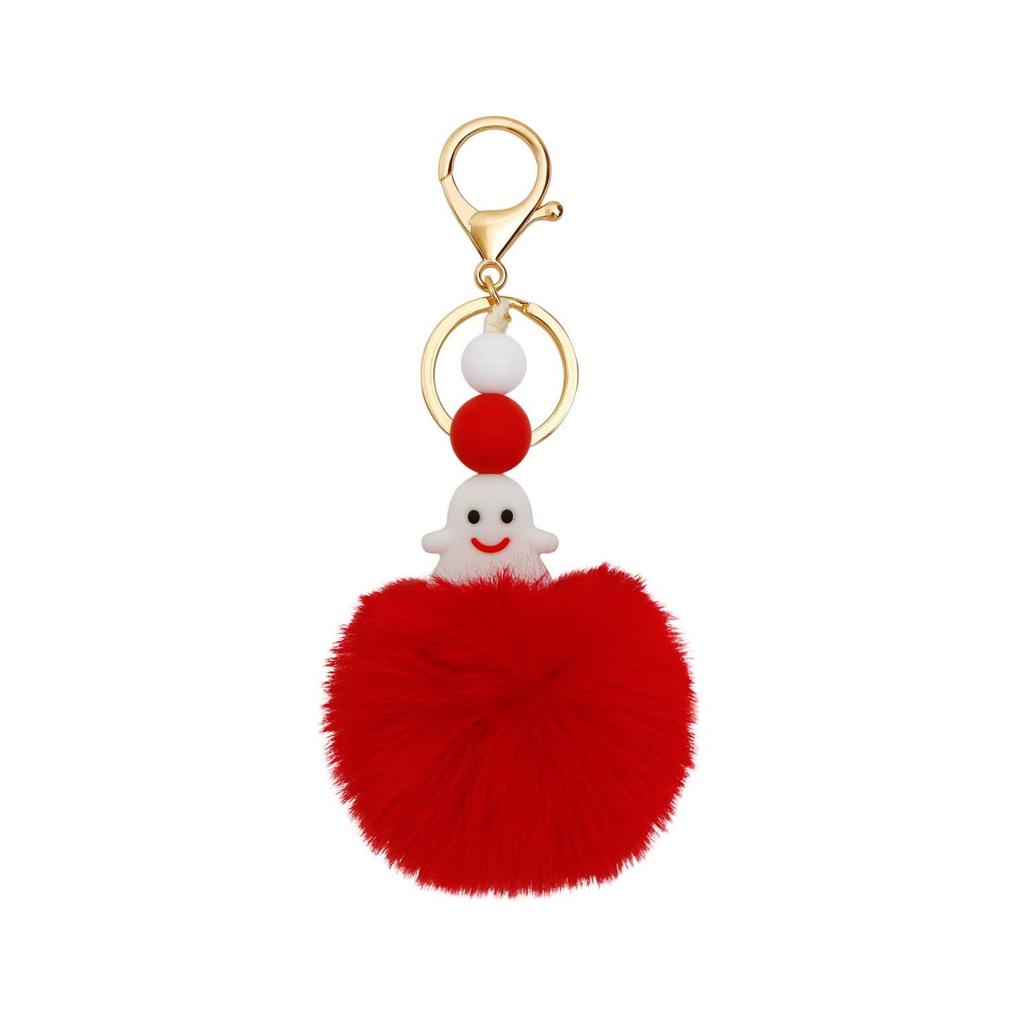 Image of Real Sic Red Glow In The Dark Faux Fur Fuzzy Pom Pom Ghost Keychain