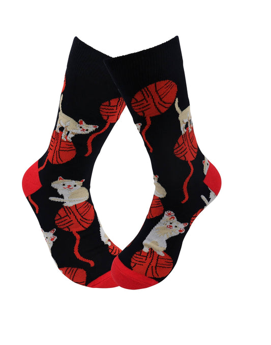 Image of Real Sic  Casual Designer Animal Socks - Playful Cat - for Women