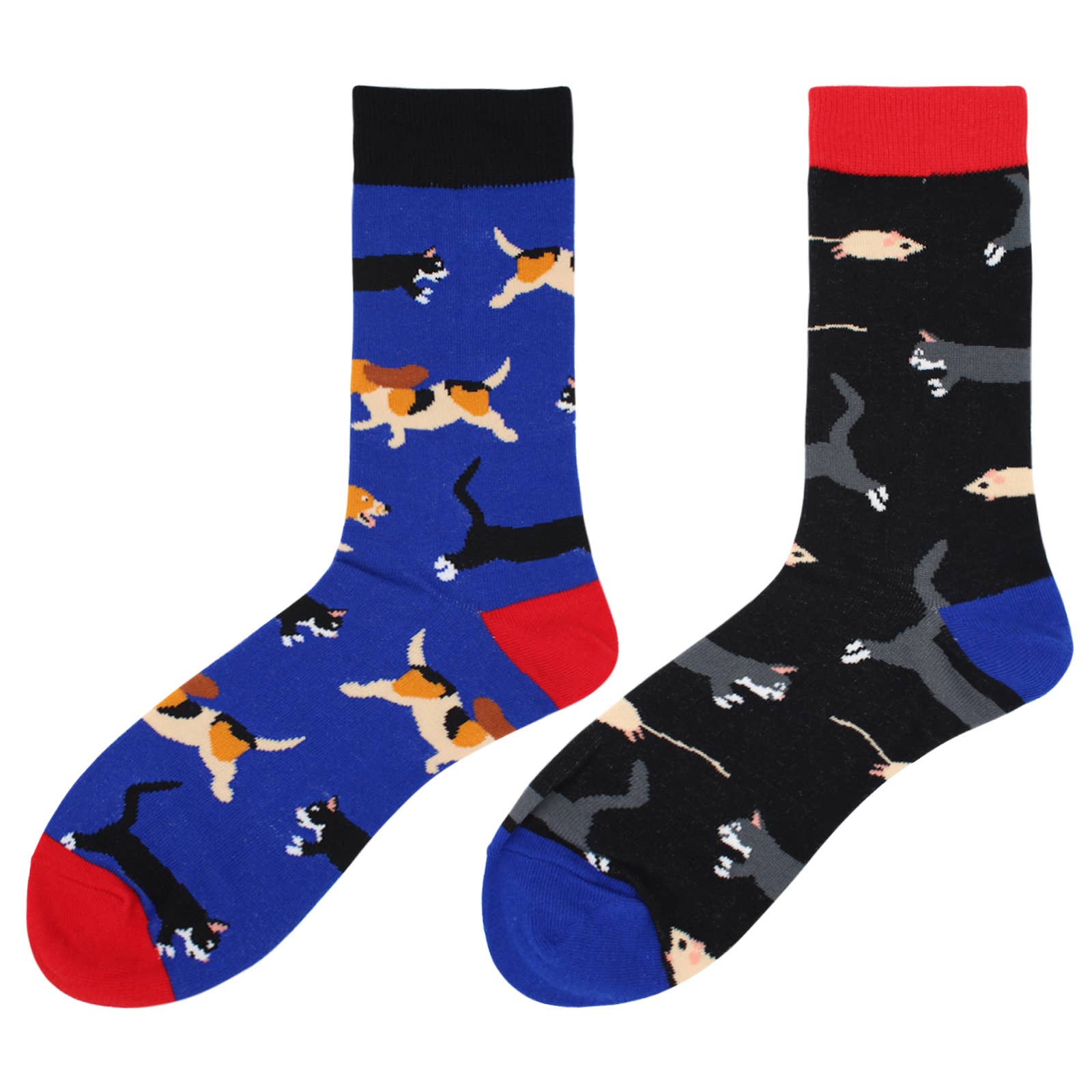 Image of Real Sic Cat Mouse & Dog Mismatch Tiger, Cheetah, Bee, Cat, Tiger, Animal Fun Mismatch socks