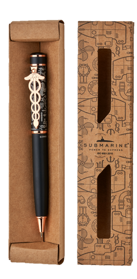 Submarine - SUBMARINE Caduceus Clip Retractable Ballpoint Pen, Black Ink