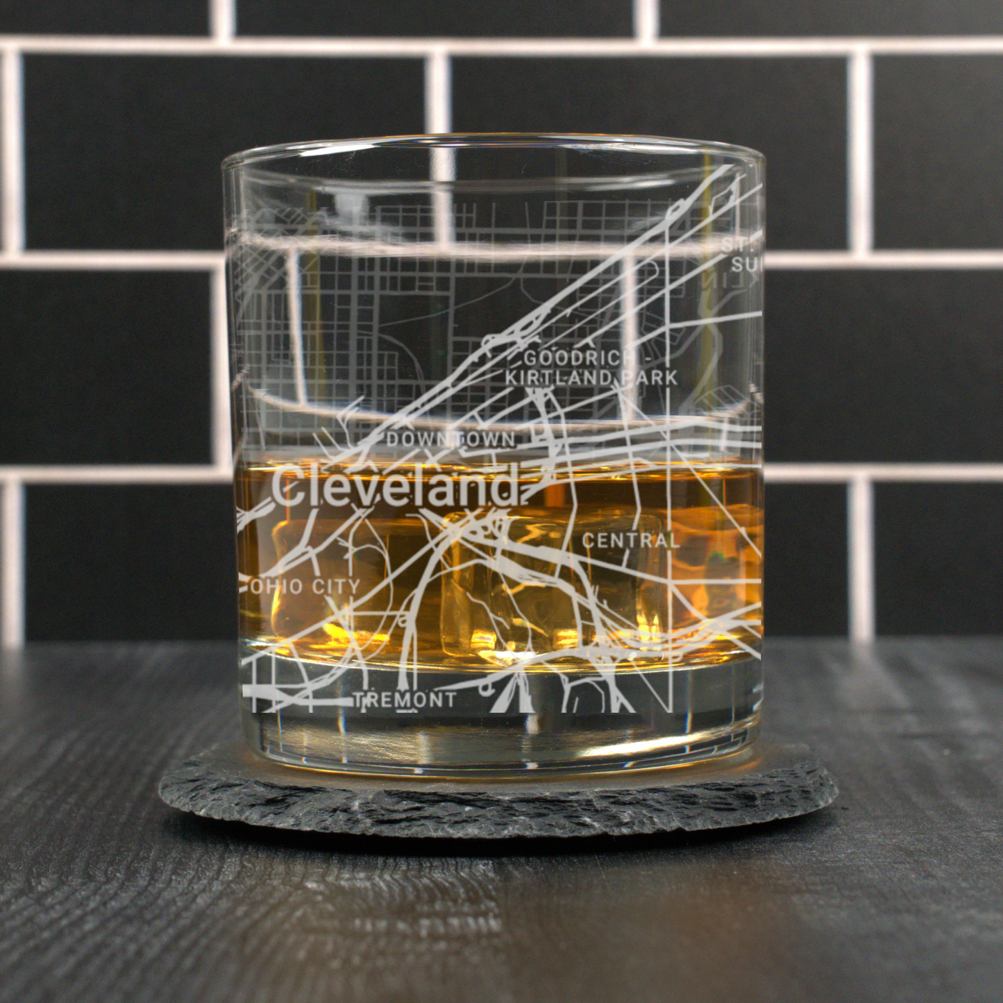 Blue Ridge Mountain Gifts - Cleveland OH - Street Map - Engraved Whiskey Glass