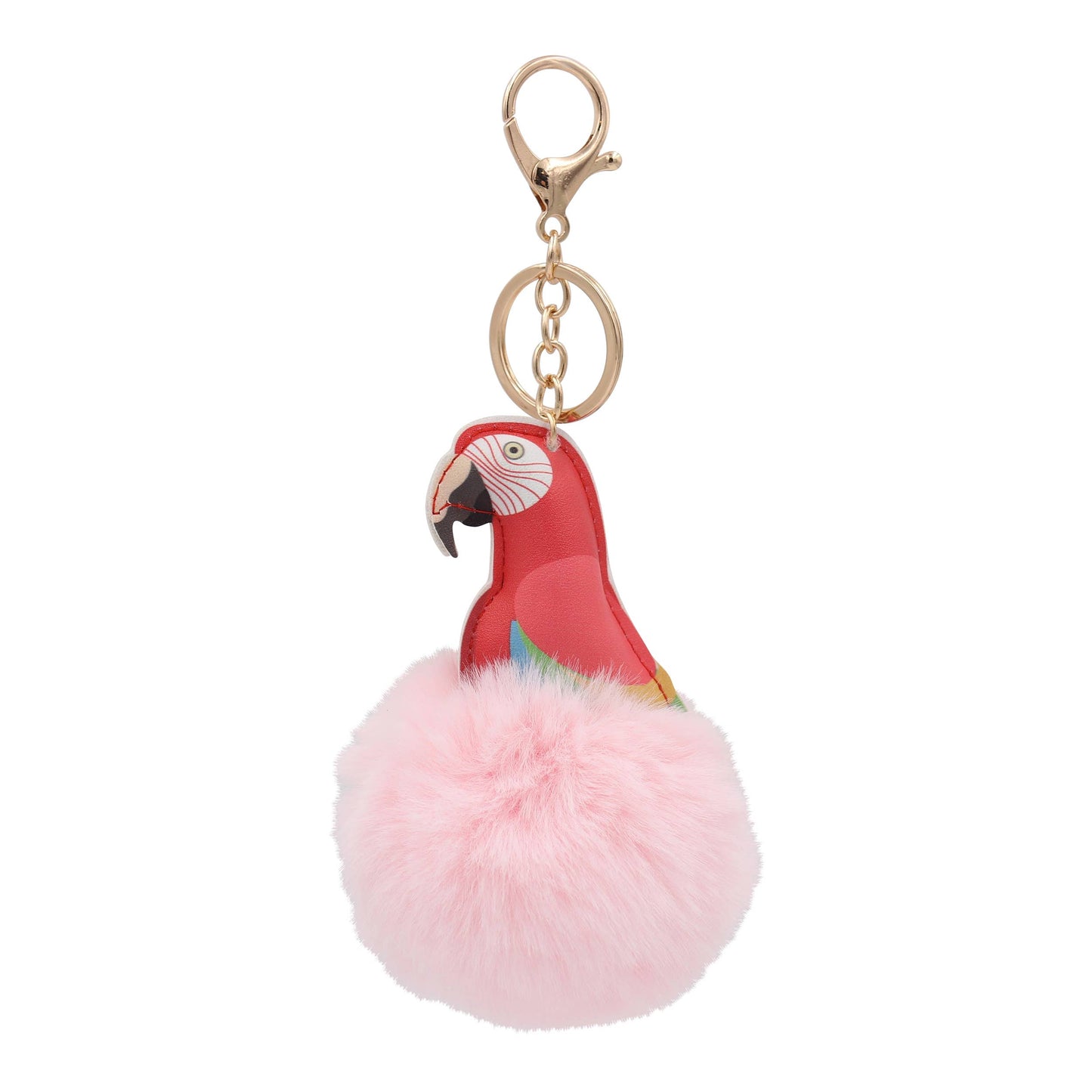 Image of Real Sic Water Pink Cute Colorful Parrots Pom Pom Key chain - Fuzzy Key chain