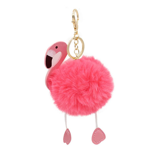 Image of Real Sic Flamingo A Fluffy Animal Pom Pom - Faux Fur Fuzzy Charm Key chain