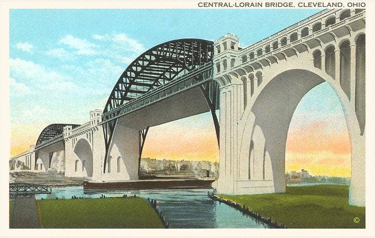 OH-346 Central Lorain Bridge, Cleveland - Vintage Image, Postcard