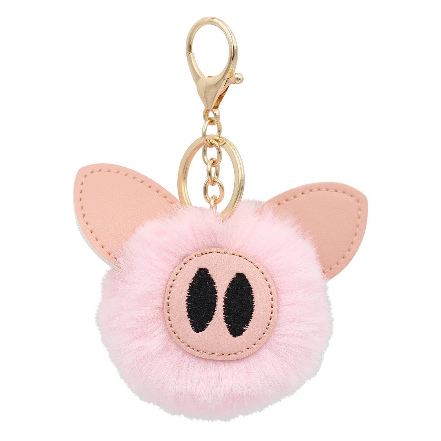 Image of Real Sic Pink Faux Fur Fuzzy Animal Pig  Pom Pom Key chain For Girls