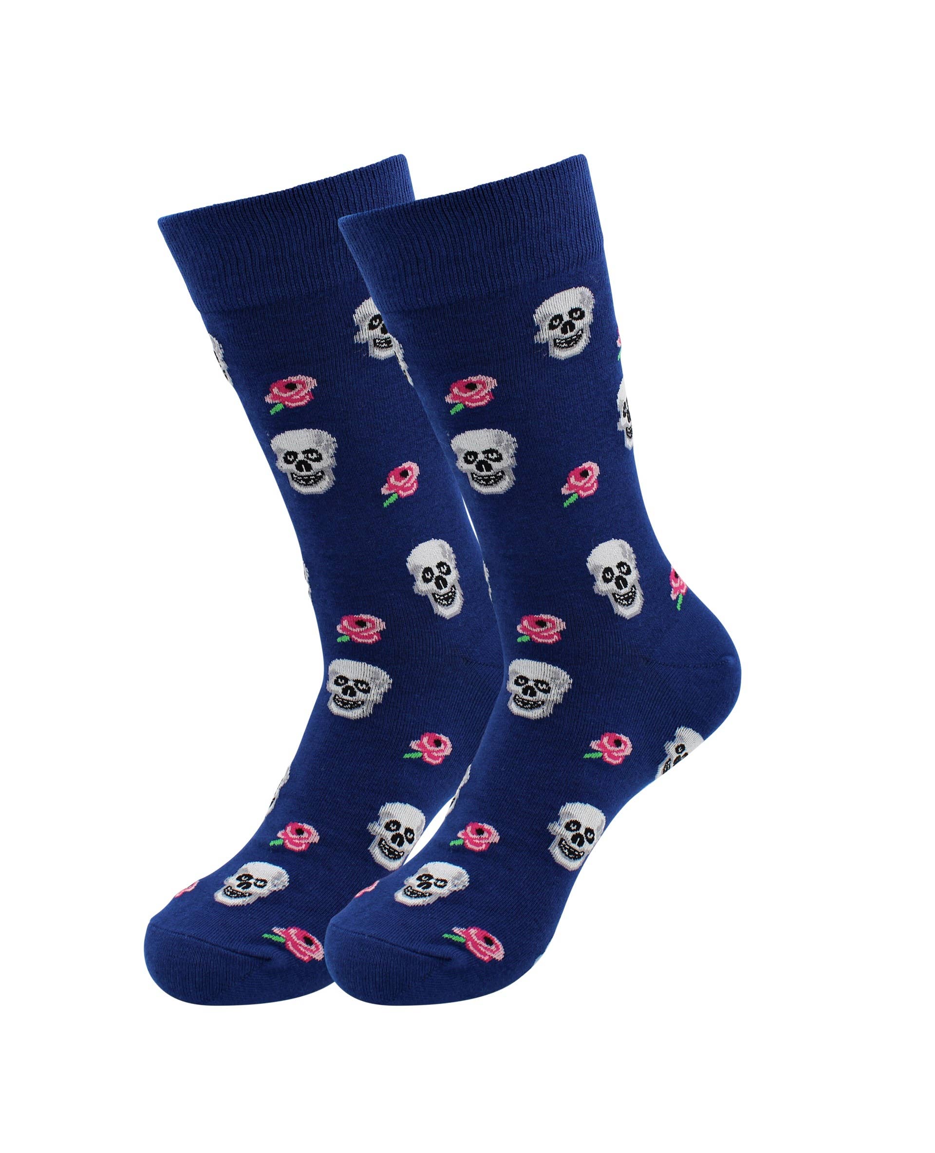 Image of Real Sic Skull & Flowers Halloween / Horror Funny Skull Socks - Dancing Skeleton