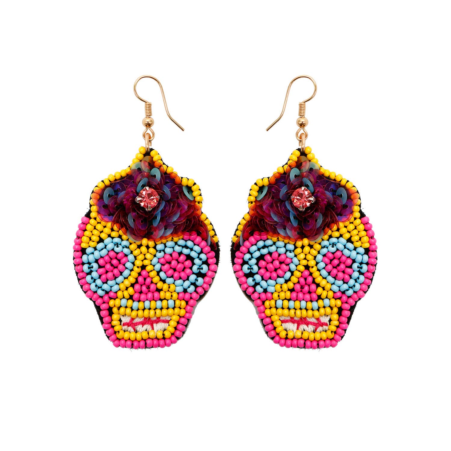 Image of Real Sic Yellow Statement Beaded Drop Earring For Halloween - Sugar Skull