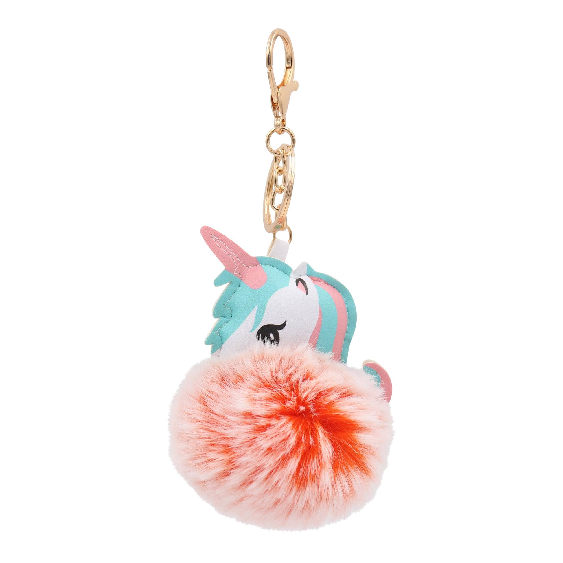 Image of Real Sic Heather Carrot Cute Animal Faux Fur Fluffy Fuzzy Pom Pom Keychain - Unicorn