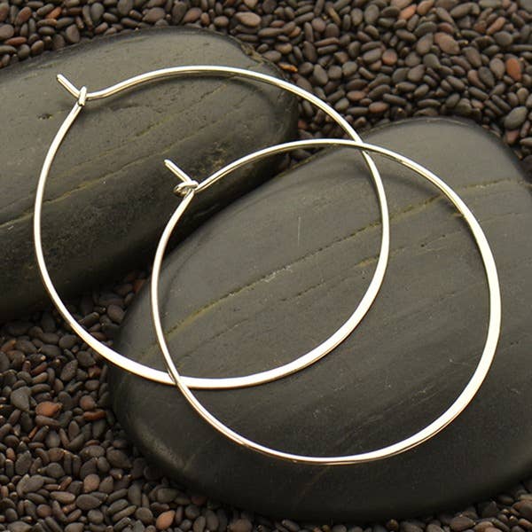 Nina Designs - Sterling Silver Half Hammered Circle Hoop Earrings 40mm