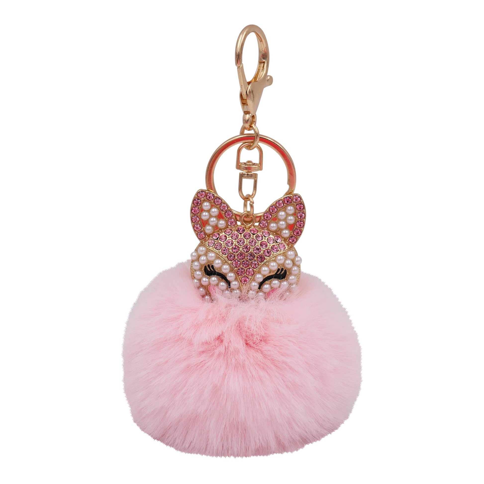 Image of Real Sic Light Pink Faux Fur Fuzzy Animal Fox Pom Pom Key chain - Fox Kechain