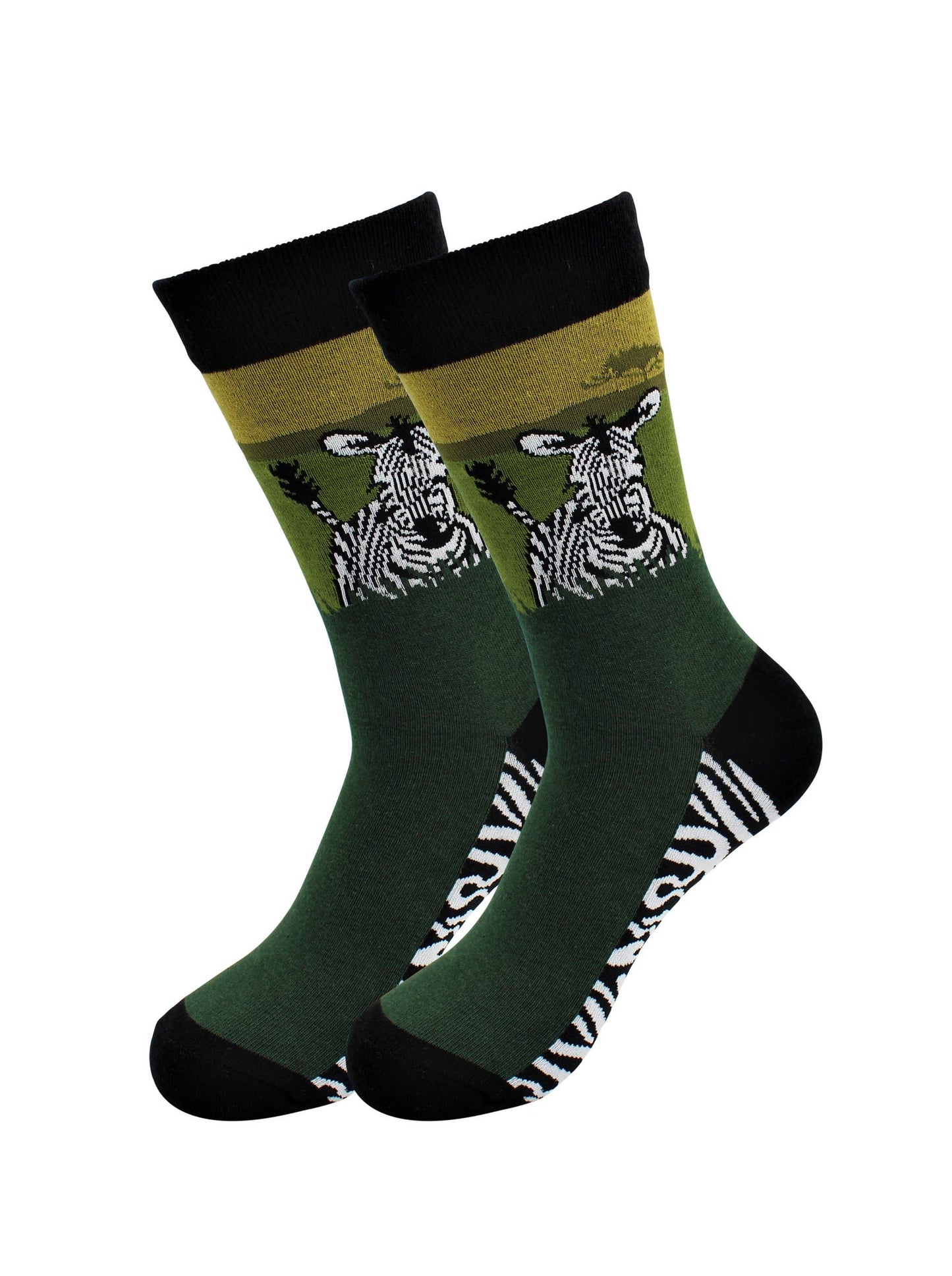 Image of Real Sic Zebra in Grass Animal Socks – Rhino, Alligator, Zebra, Wolf Fun Comfy Socks