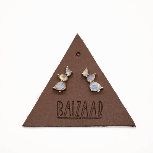 Baizaar - Stacked Tear Drop Ear Climber with Faceted Moonstone