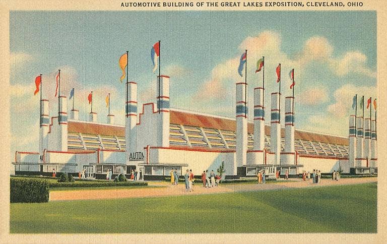 OH-389 Automotive Building, Great Lakes Exposition, Cleveland - Vintage Image, Postcard