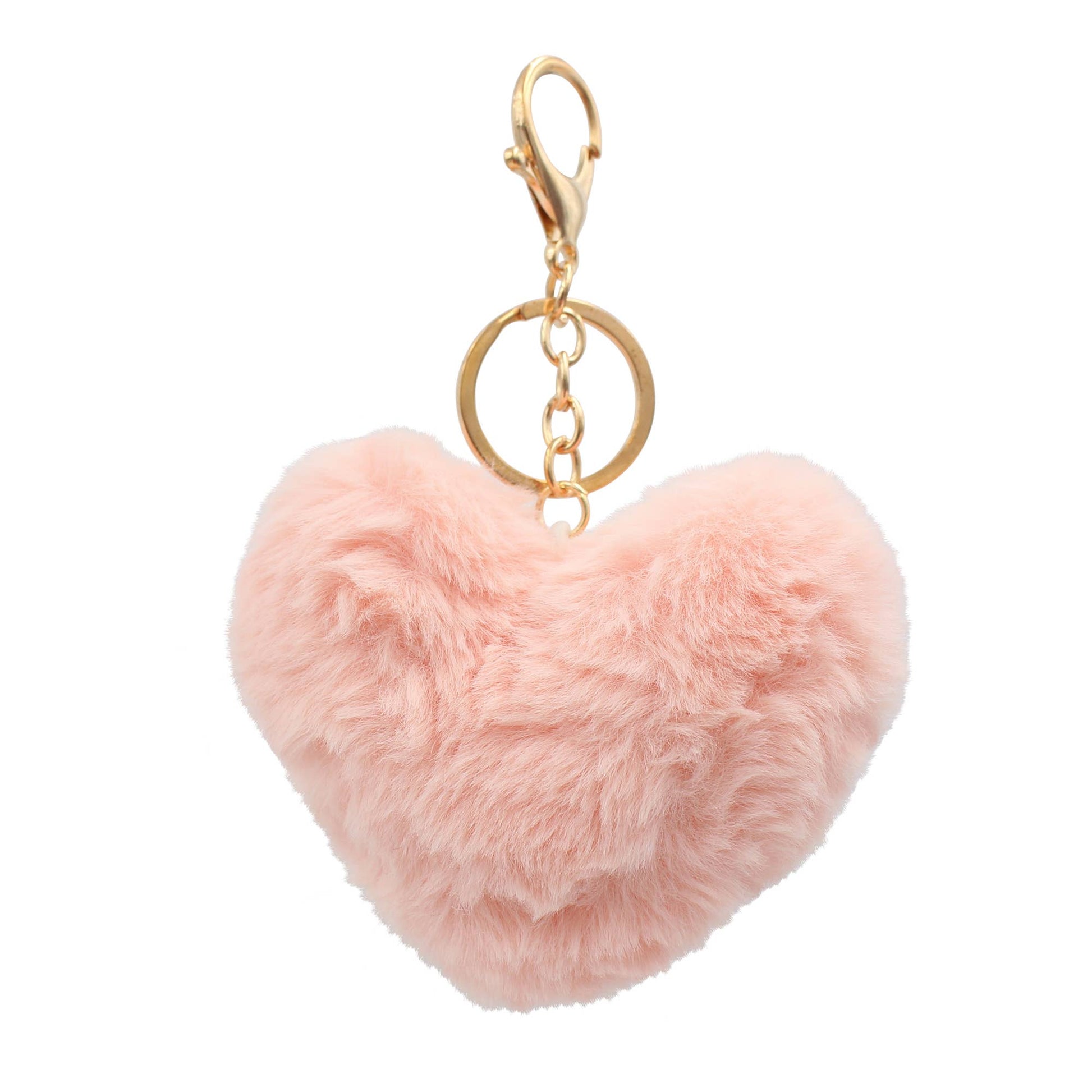 Image of Real Sic Light Pink Pom Pom Fuzzy  Heart Key Chain for girl's bag and purse