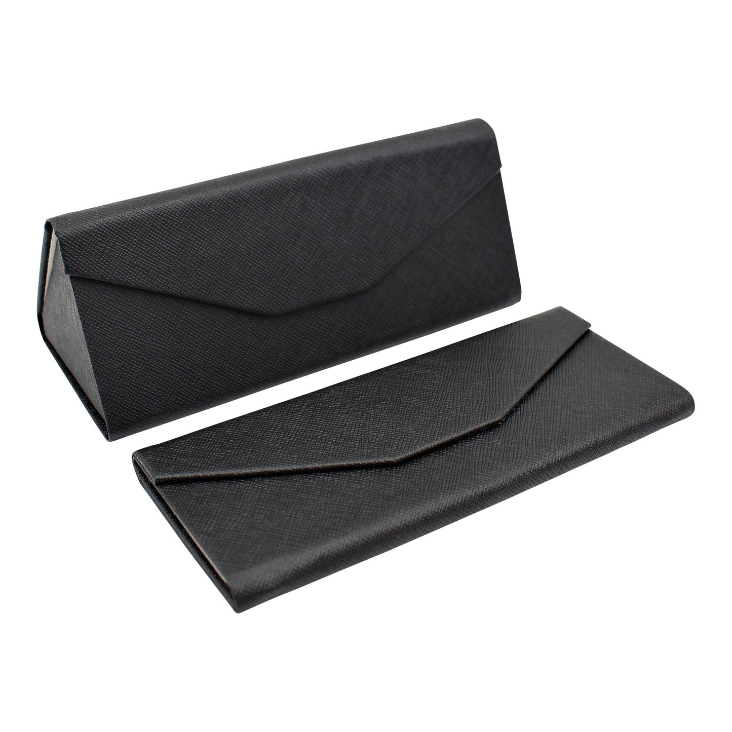 Image of Real Sic Black Tri-Fold Hardshell Eco Leather Solid Color Folding Glasses Case