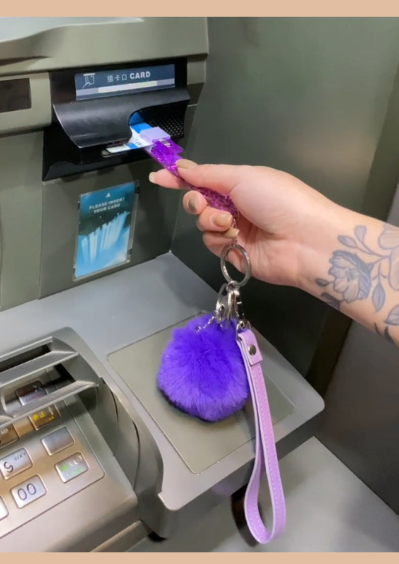 Card Grabber Pom Pom Keychain Ball for Long False Nails Pulling from ATM Credit Card Clip Puller