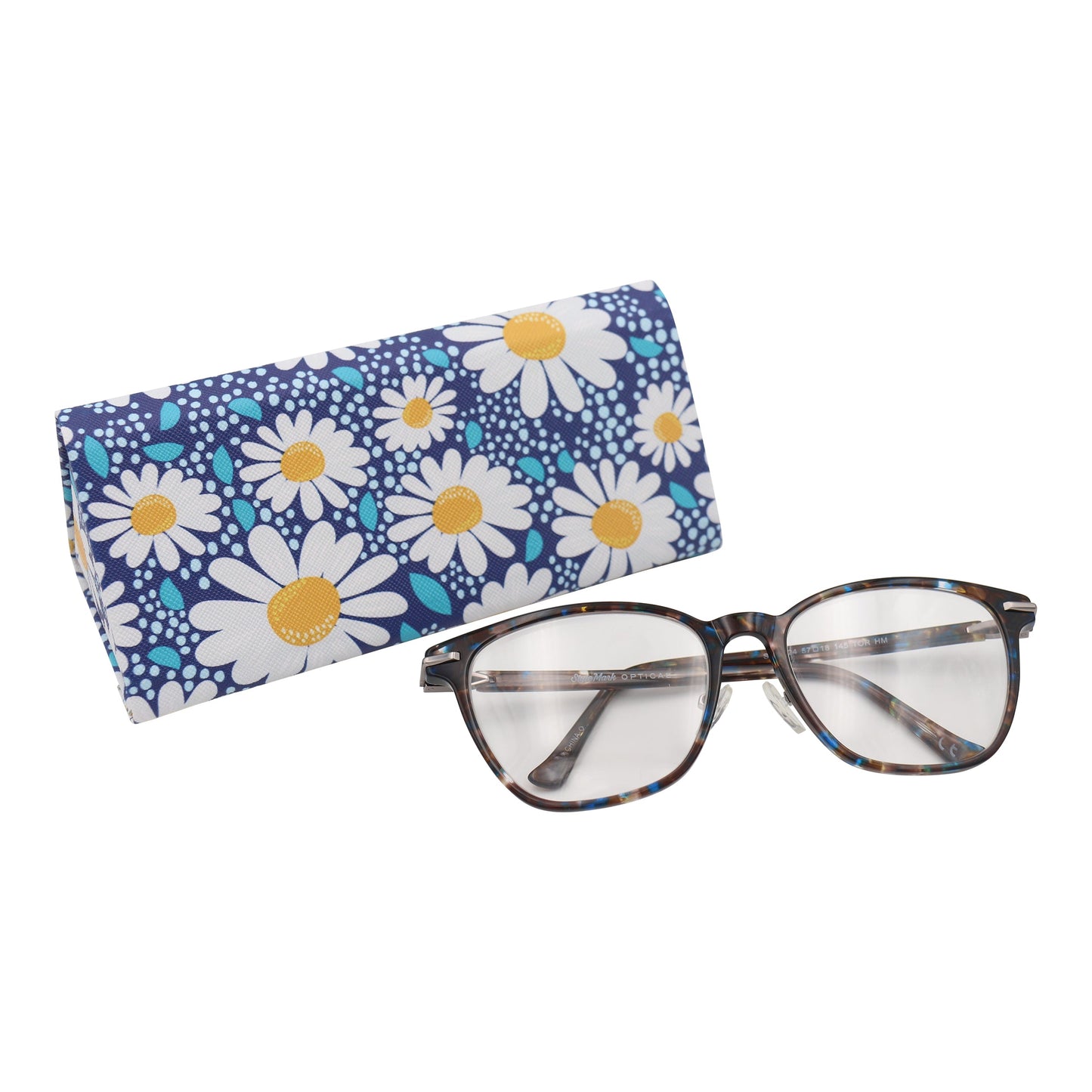 Chamomile Flower Eyewear Glasses Case - Eco Leather Magnetic Folding Hard Case for Sunglasses, Eyeglasses, Reading Glasses