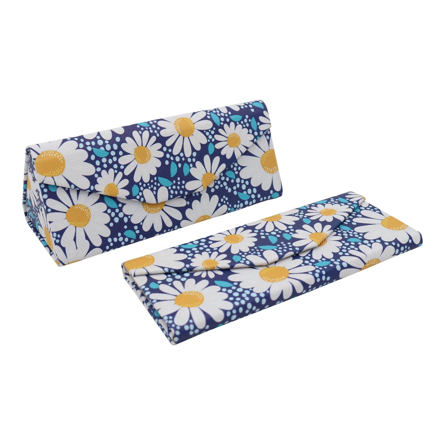 Chamomile Flower Eyewear Glasses Case - Eco Leather Magnetic Folding Hard Case for Sunglasses, Eyeglasses, Reading Glasses