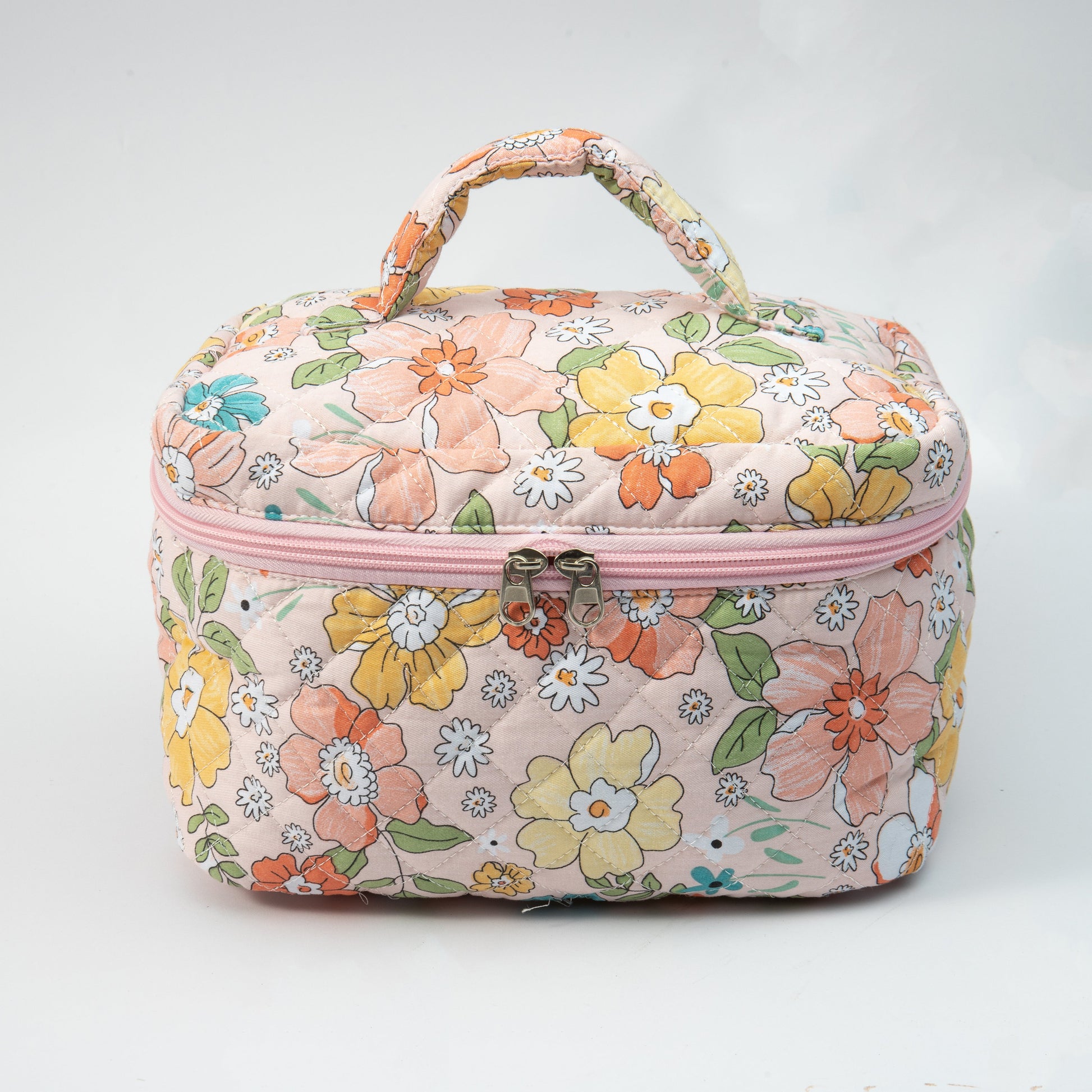 Vintage Floral Makeup Bag, Boho Quilted Cotton Cosmetic Bag, Block