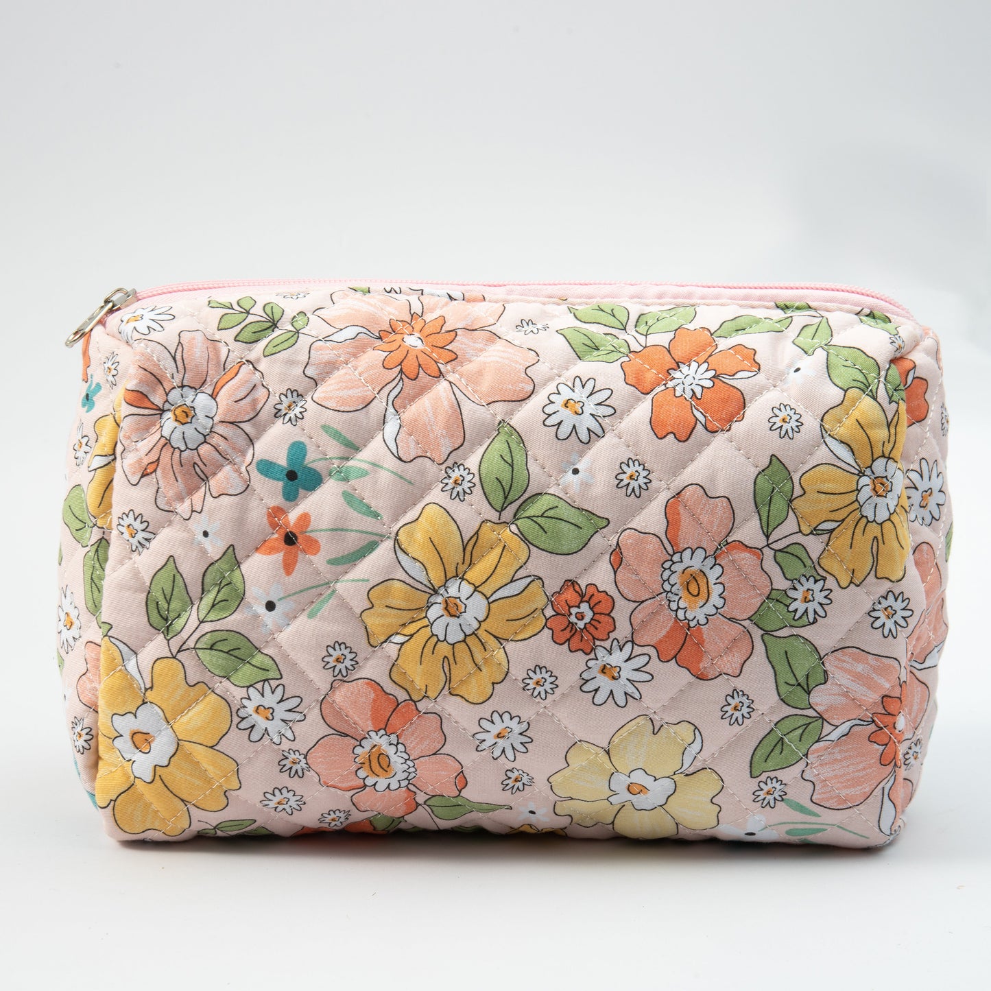 Small Cosmetic Bag With Floral Quilted Makeup Pouch - Travel Toiletry Organizer