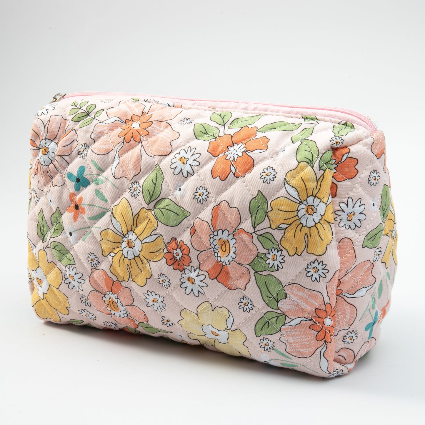 Small Cosmetic Bag With Floral Quilted Makeup Pouch - Travel Toiletry Organizer