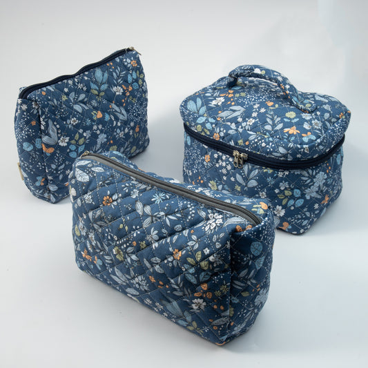 Floral Quilted Makeup Small Pouch Travel Toiletry Organizer