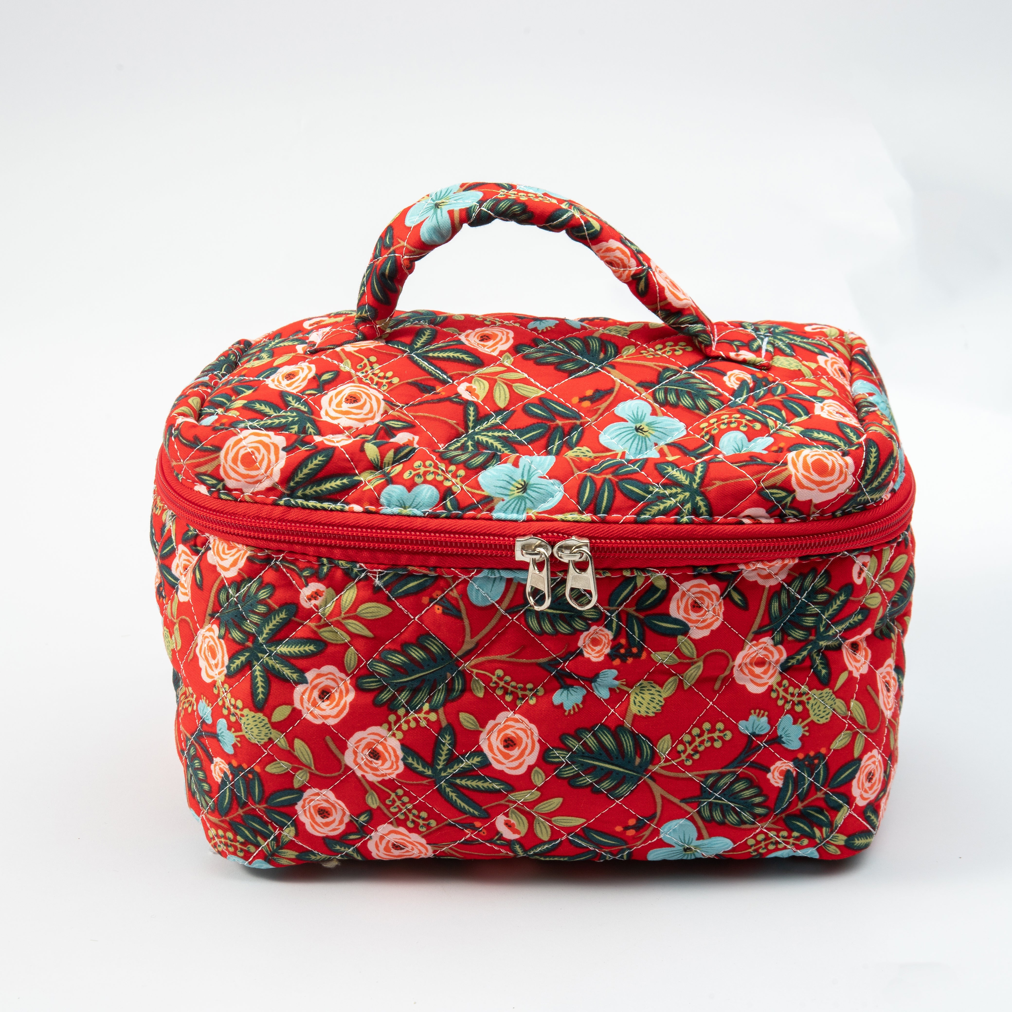 Floral Quilted Makeup Pouch Travel Friendly Cosmetic Bag