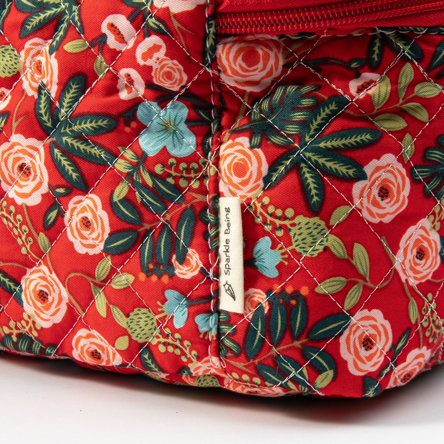 Floral Quilted Makeup Pouch - Travel-Friendly Cosmetic Bag