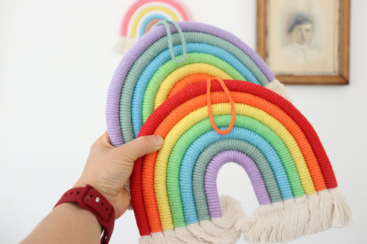 Hand-Woven Macrame Hanging Wall Decoration for Home - Rainbow with Short Tassel