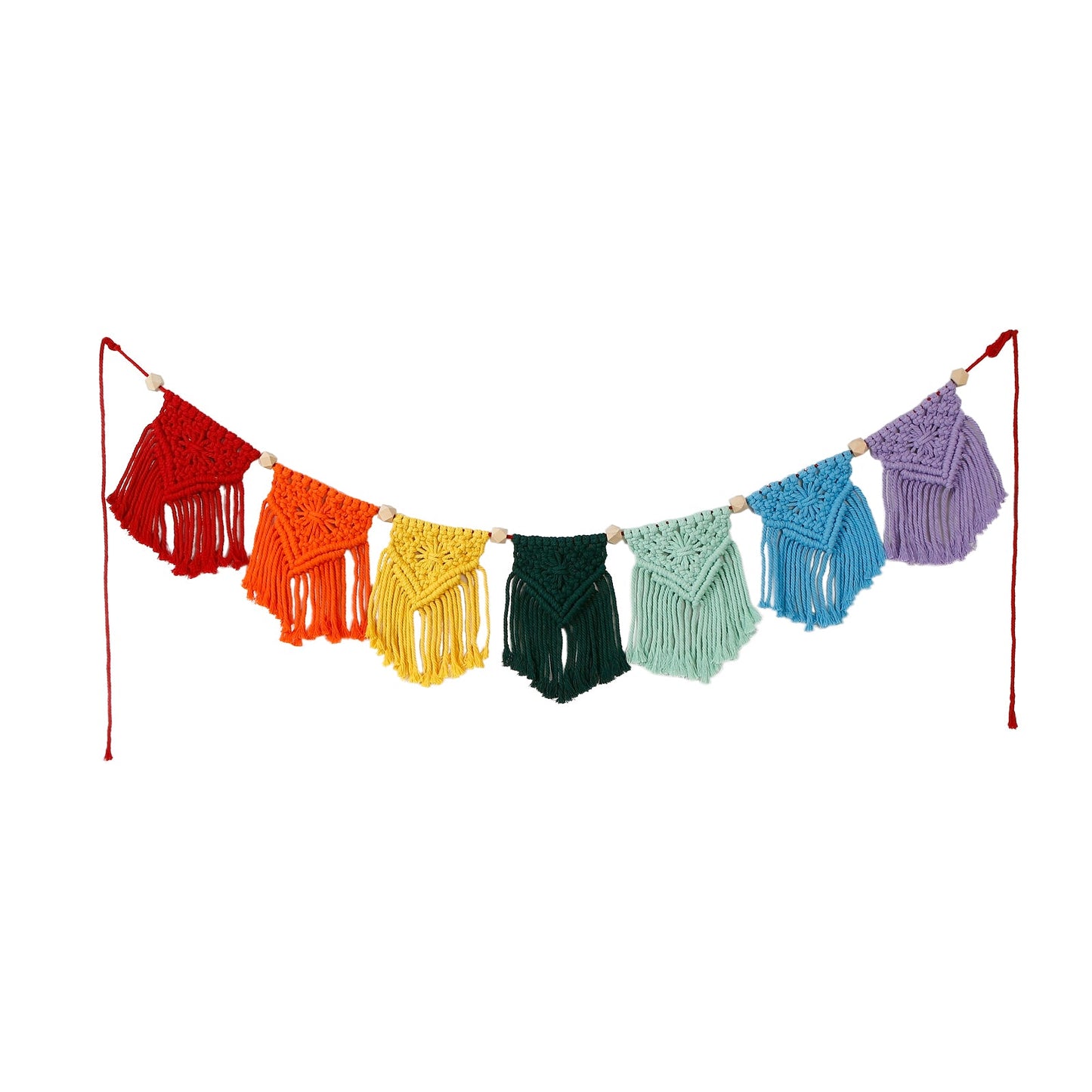 Hand Woven Cotton Macrame Wall Hanging Curtain Decor Banner - Rainbow