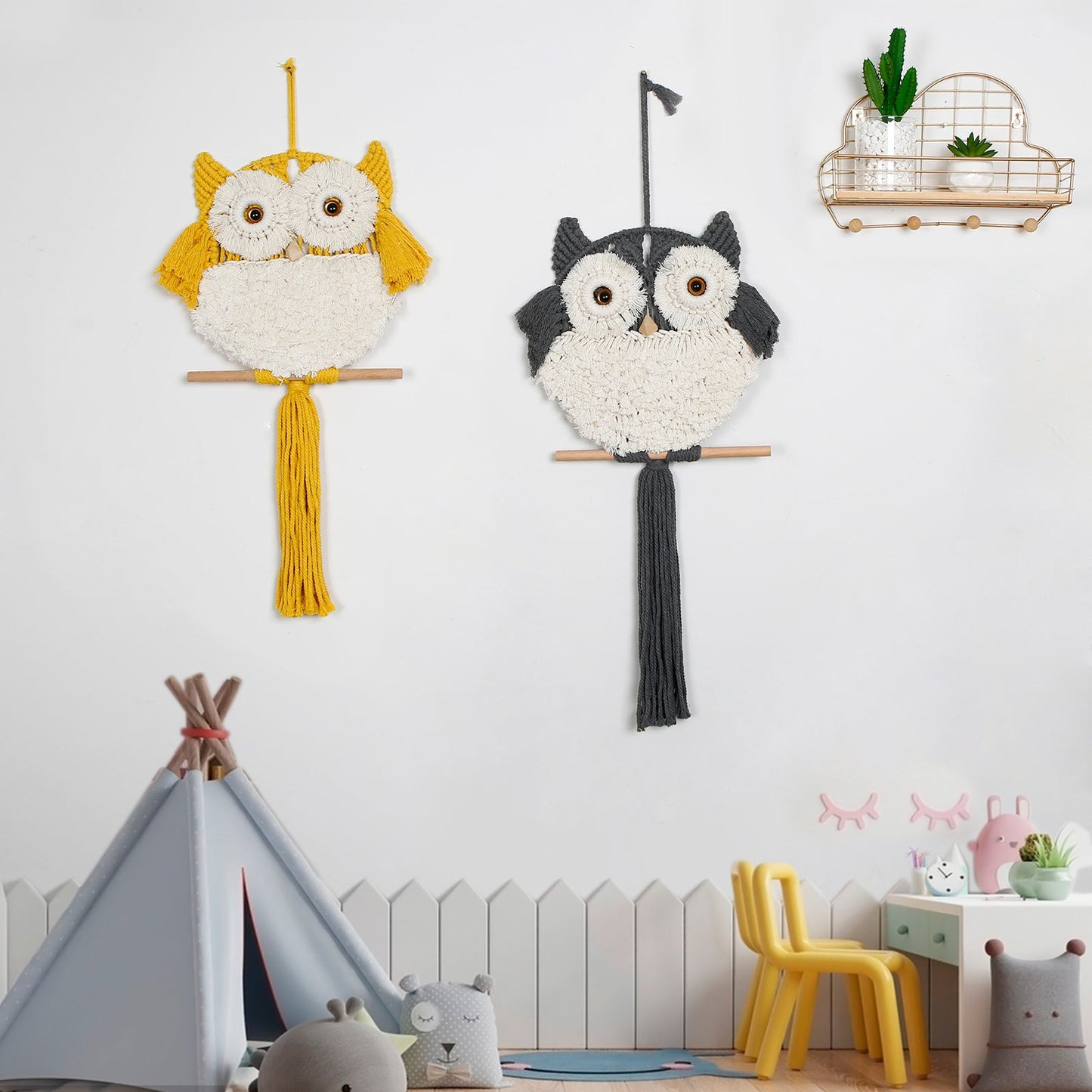 Handmade Woven Owls Cotton Macrame Wall Hanging Home Decor For