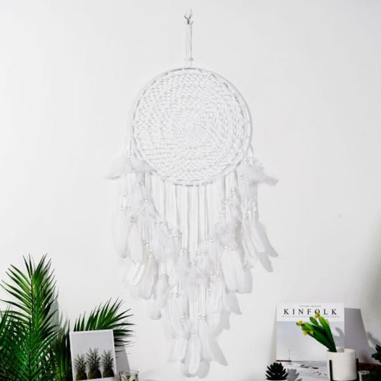 Feather Dream Catcher Macrame Wall Hanging Decoration - White