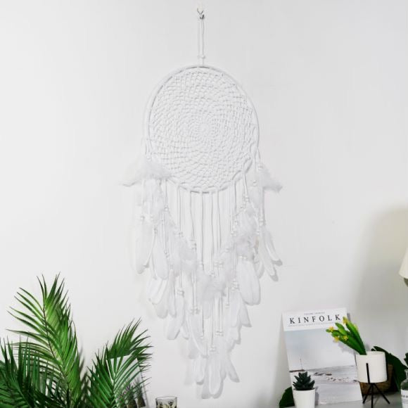 Feather Dream Catcher Macrame Wall Hanging Decoration - White