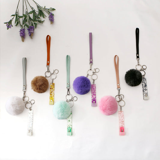 Card Grabber Pom Pom Keychain Ball for Long False Nails Pulling from ATM Credit Card Clip Puller