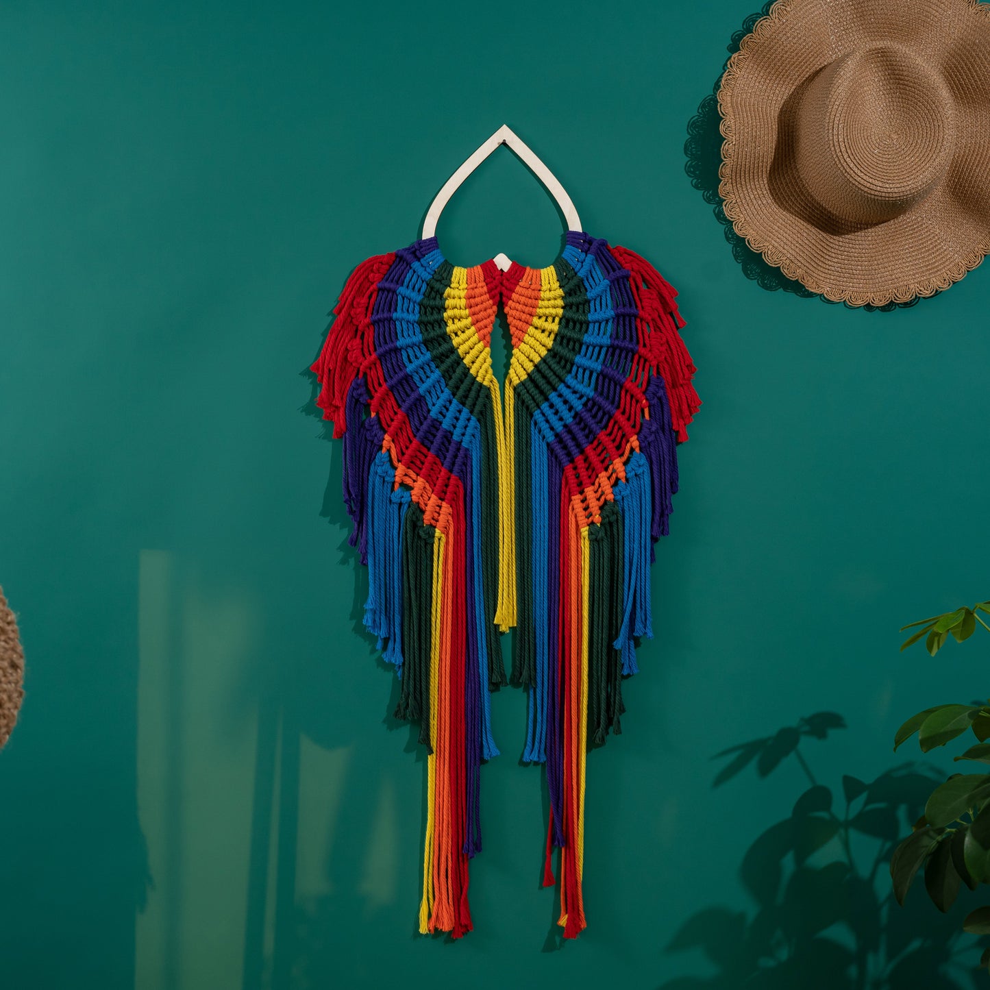Rainbow Angel Wings - Macrame Wall Hanging Tapestry Boho Crafts Art