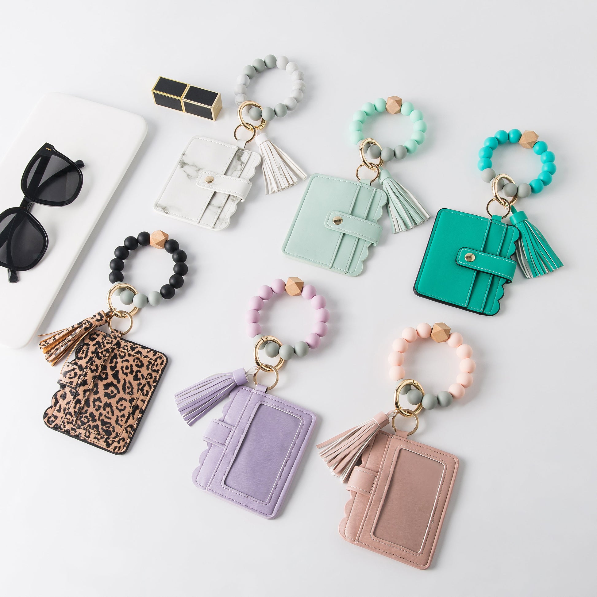 Silicone Tassel Beaded Bangle Wristlet Keychain Bracelet With Card Hol –  Olie's Gift & Ship