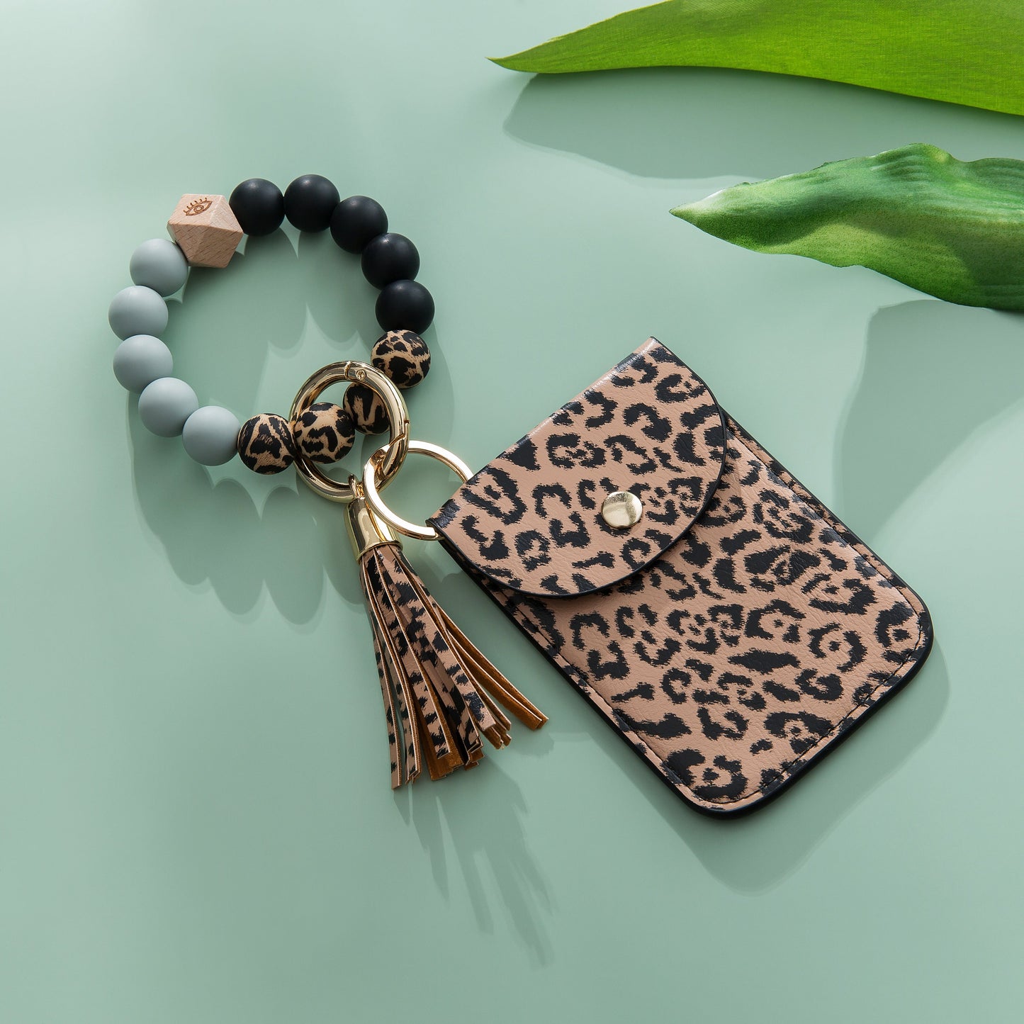 Silicone Beaded Tassel Bracelet Keychain - Card & Coin Purse Wallet