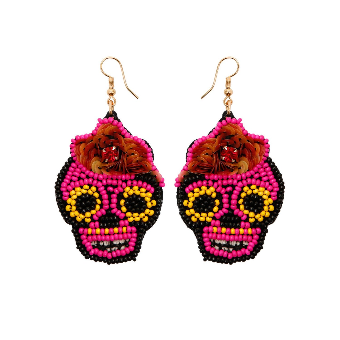 Image of Real Sic Red Statement Beaded Drop Earring For Halloween - Sugar Skull