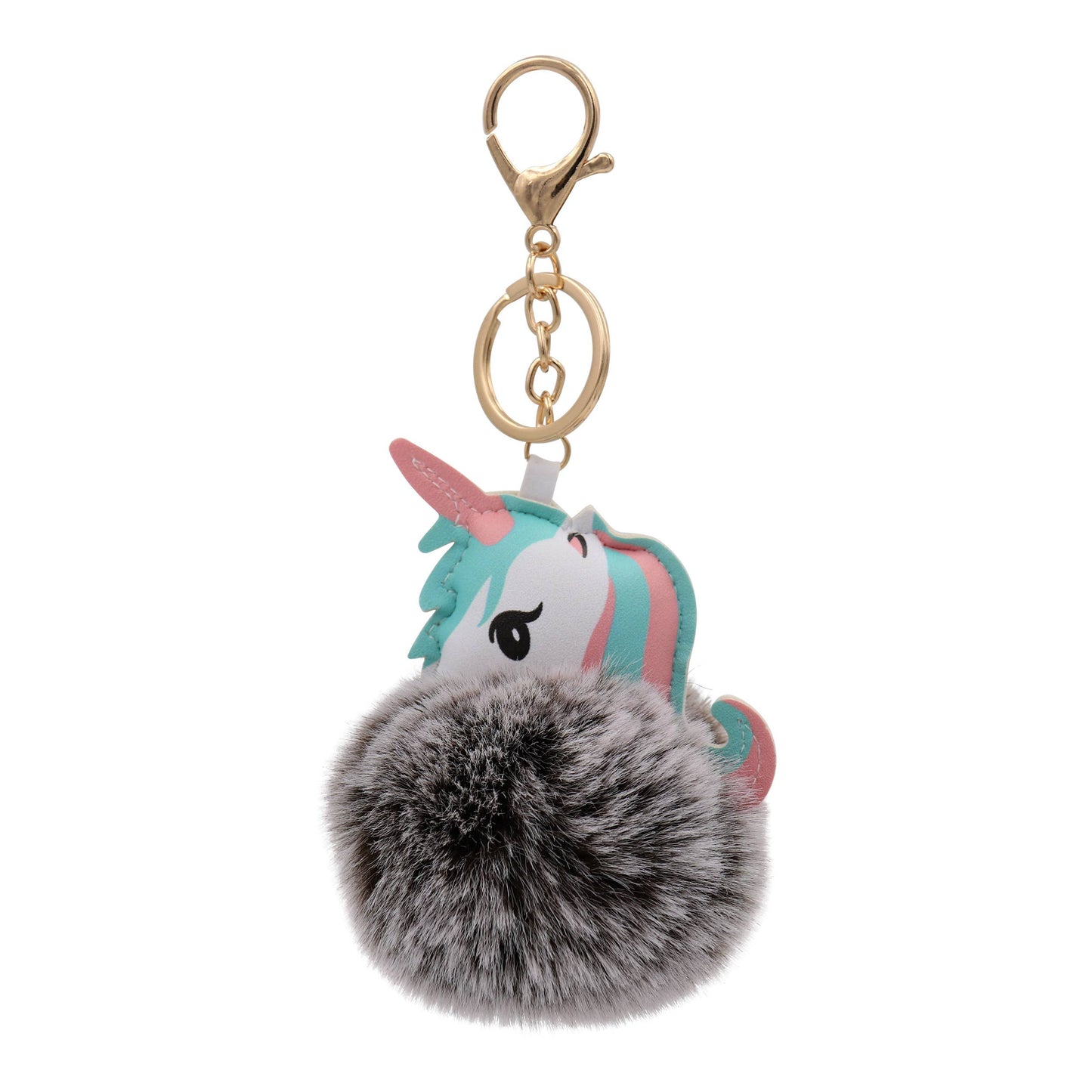 Image of Real Sic Heather Grey Cute Animal Faux Fur Fluffy Fuzzy Pom Pom Keychain - Unicorn