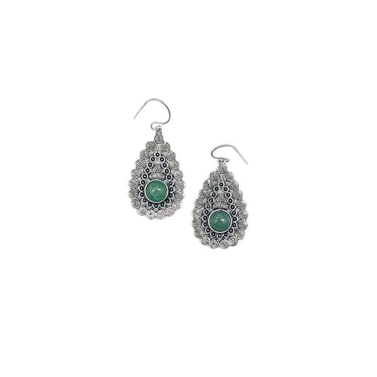 Tanvi Silver Spirals and Circles with Aventurine Earrings