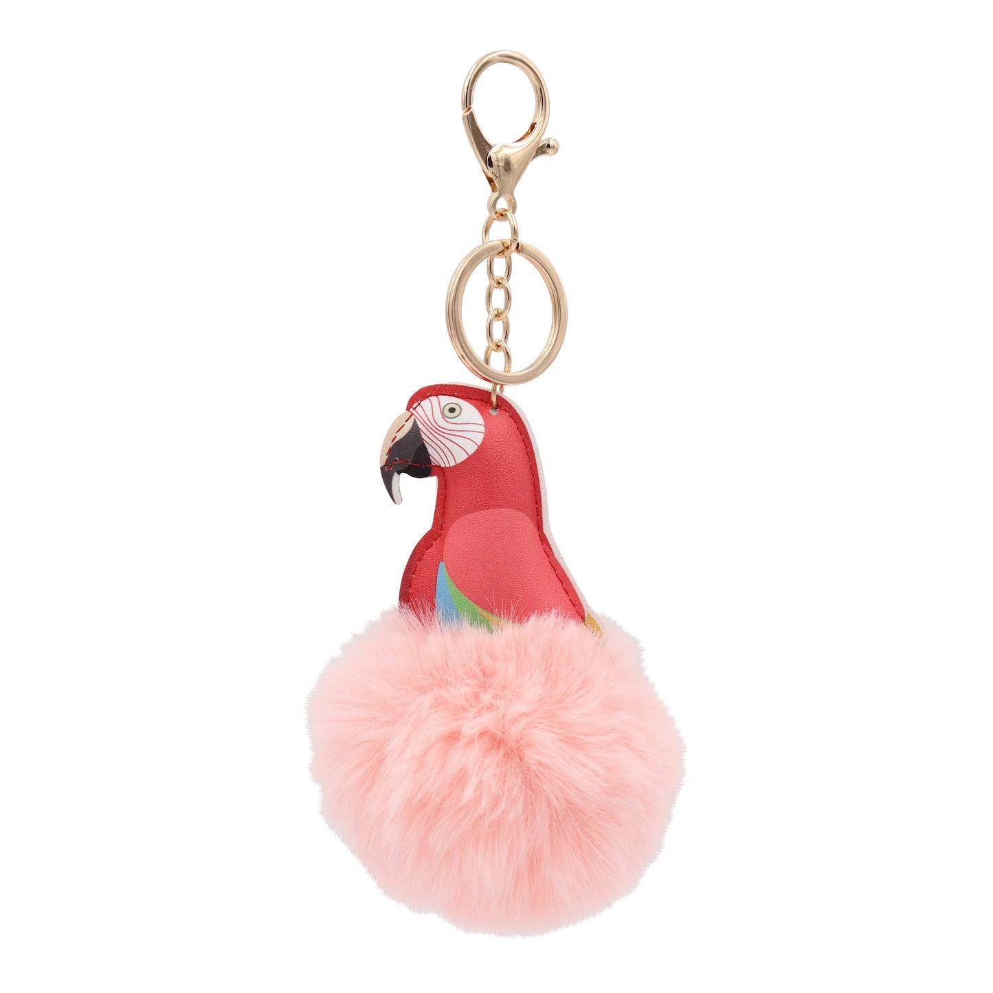 Image of Real Sic Pink Cute Colorful Parrots Pom Pom Key chain - Fuzzy Key chain
